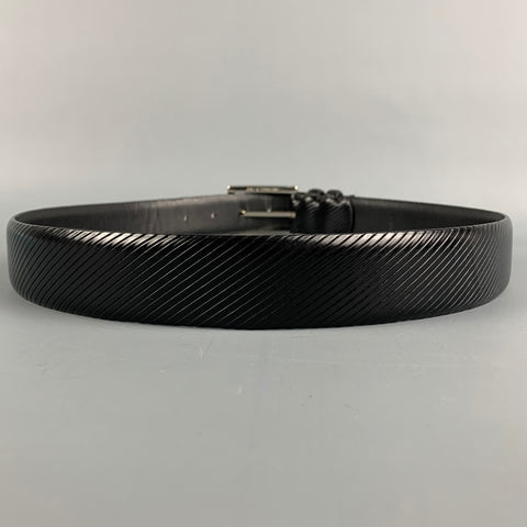 BILL LAVIN Soft Collection Size 34 Black Diagonal Stripe Leather Belt