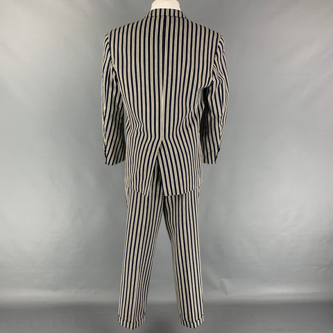 KENZO Size M Blue White Black Stripe Cotton Single Breasted Suit