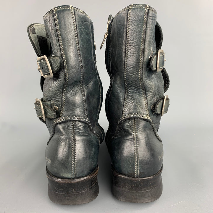 TRIUMPH by PAUL SMITH Size 9.5 Black Distressed Leather Side Zipper Boots