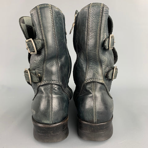 TRIUMPH par PAUL SMITH Taille 9,5 Bottes à fermeture éclair latérale en cuir vieilli noir