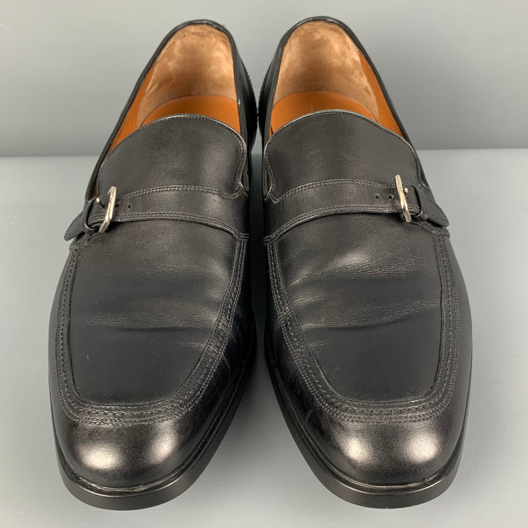 BALLY Size 10 Black Leather Belted Loafers