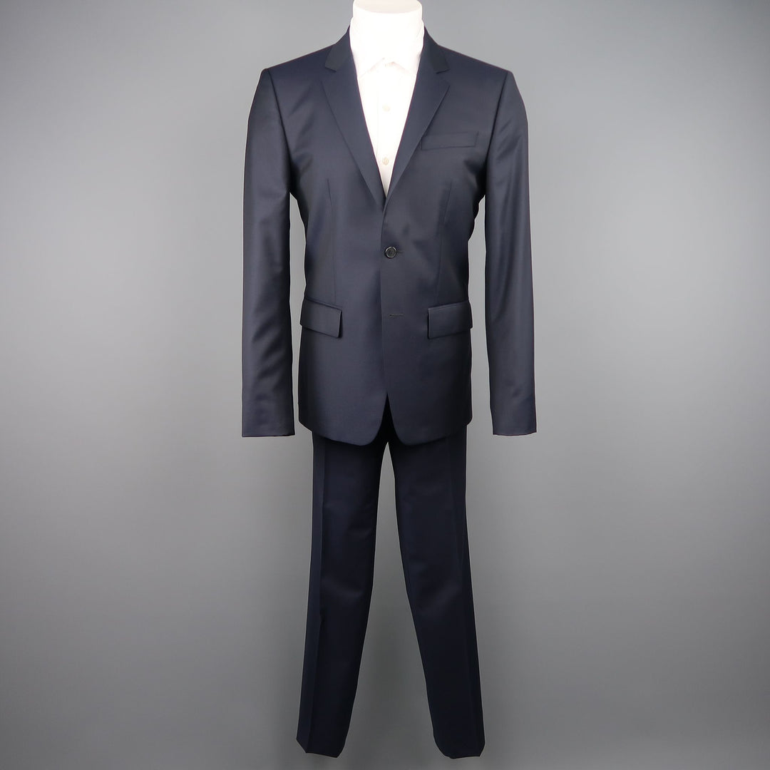GIVENCHY 40 Short Navy Wool Notch Lapel Suit