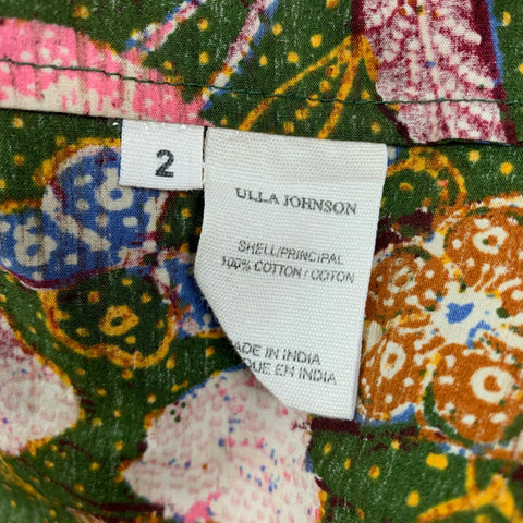 ULLA JOHNSON Size 2 Green Multi-Color Cotton Floral Sleeveless Long Dress
