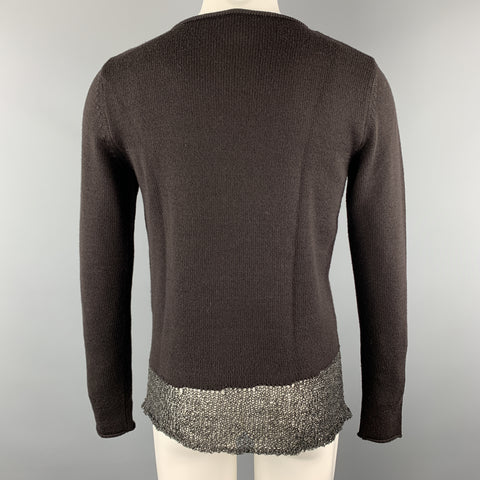EMPORIO ARMANI Size 36 Brown Wool Boat Neck Texture Trim Pullover Sweater
