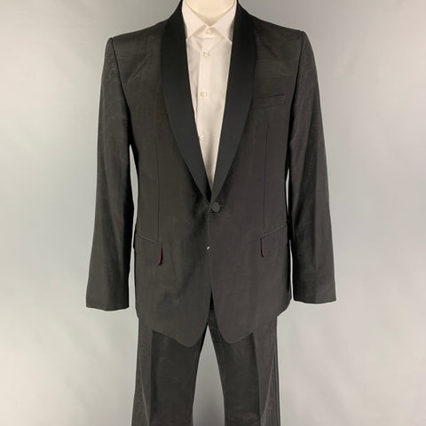 Vintage GIANNI VERSACE Deadstock Size 44 Black Pattern Cotton Blend Shawl Collar Tuxedo Suit