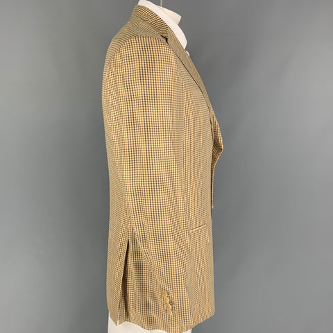 ISAIA Size 42 Beige Blue Brown Checkered Bamboo Silk Sport Coat