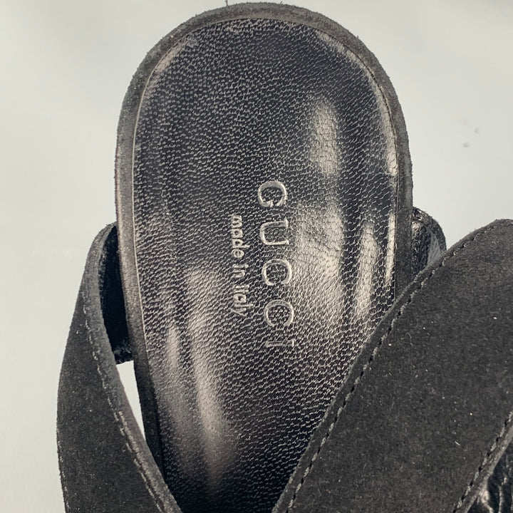 GUCCI Size 6 Black Suede Ankle Strap Sandals