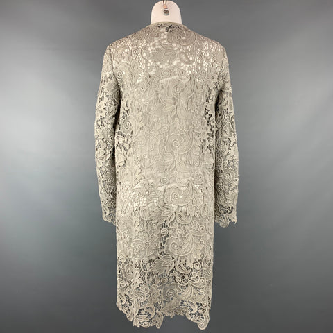 RALPH LAUREN Black Label Size 10 Light Gray Lace Textured Cotton Leather Trim Cardigan