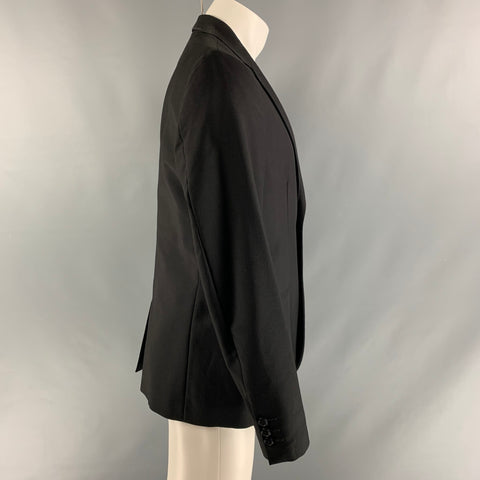 RAF SIMONS Chest Size 40 Short Black Solid Wool Blend Notch Lapel Sport Coat