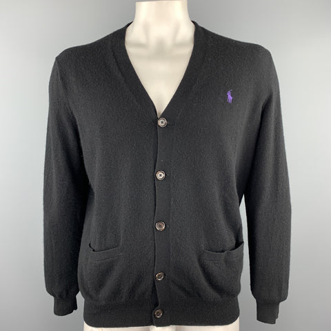RALPH LAUREN Size L Black Merino Wool Buttoned Cardigan