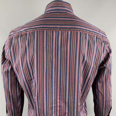 DOLCE & GABBANA Size L Black & Purple Stripe Cotton Button Up Long Sleeve Shirt