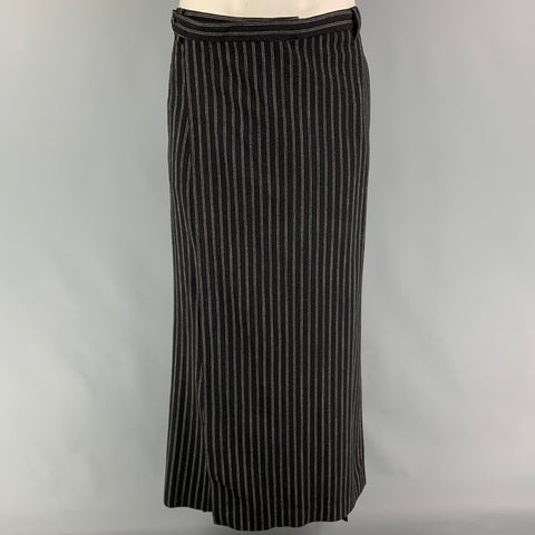 GAULTIER2 Size M Black White Stripe Wool Blend Skirt Overlay Dress Pants