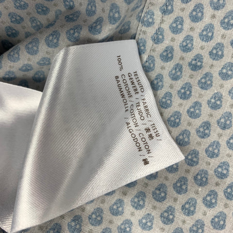 ALEXANDER MCQUEEN Size M Blue & Grey Skull Cotton Button Down Short Sleeve Shirt