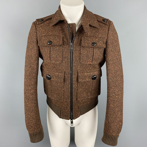 BURBERRY PRORSUM Fall 2011 Size 36 Brown Tweed Wool Zip Up Jacket