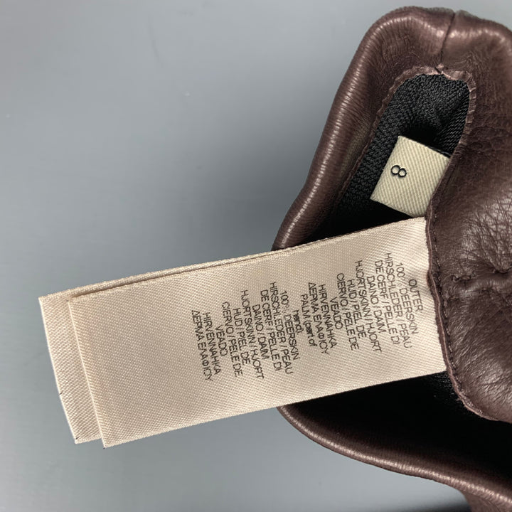BURBERRY PRORSUM Size 8 Brown Leather Metal Deer Skin Metal Logo Gloves