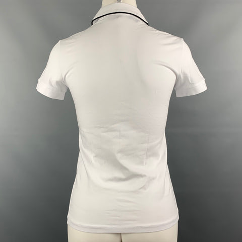 LOVE MOSCHINO Size 4 White Black Cotton / Elastane Peter Pan Collar Blouse