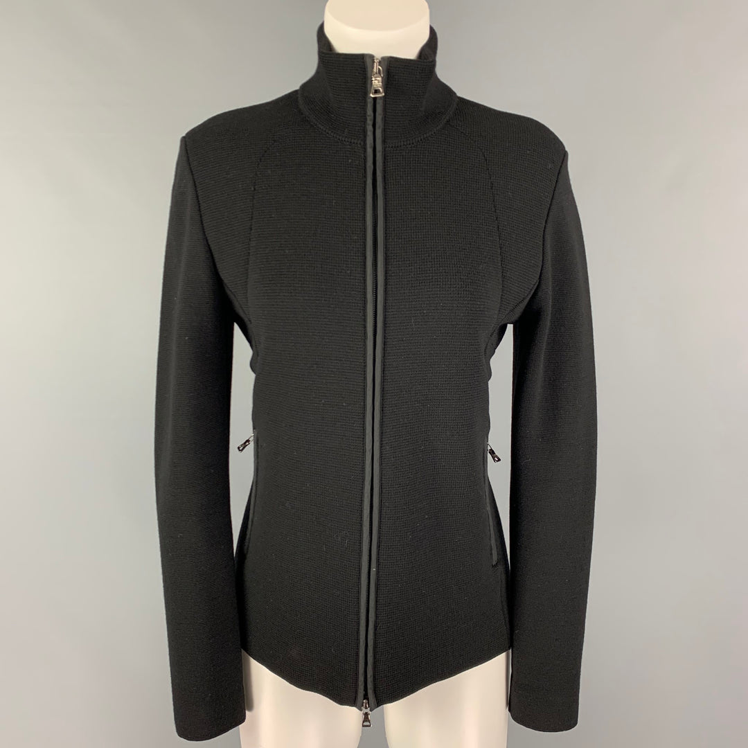 PRADA Taille M Veste zippée en laine noire tricotée