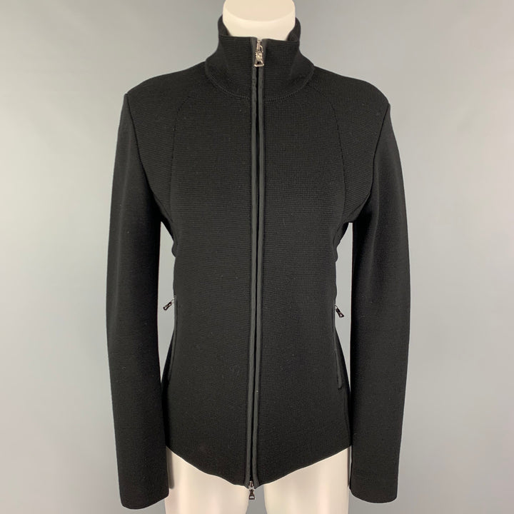 PRADA Taille M Veste zippée en laine noire tricotée