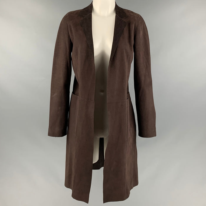 MARNI Size 4 Brown Suede Open Front Coat