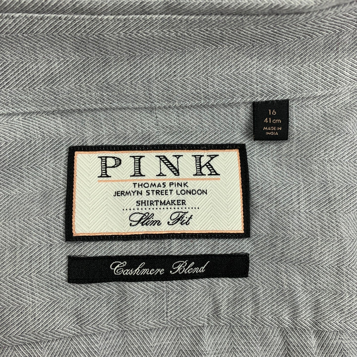 PINK Camisa de manga larga de corte slim en acetato de algodón y espiga gris talla M