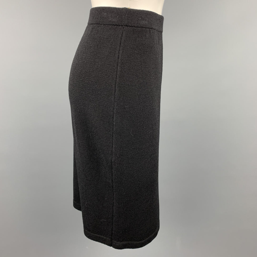 ST. JOHN Size 4 Black Knitted Wool / Rayon Pencil Skirt