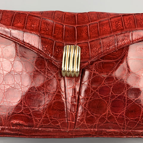 VINTAGE Sac à main rectangulaire en alligator rouge