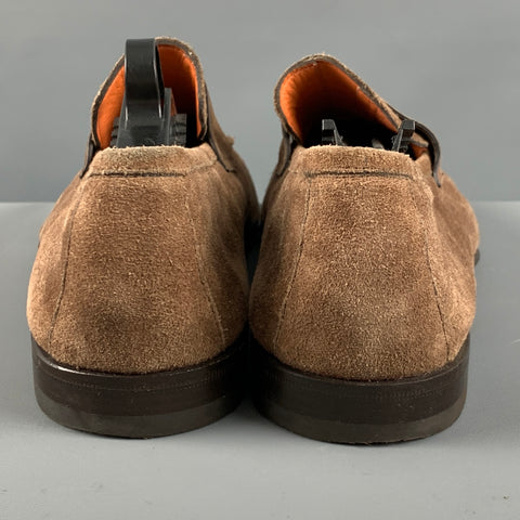 SANTONI Size 8.5 Brown Suede Penny Loafers