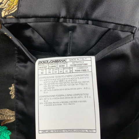 DOLCE & GABBANA F/W 19 Size 42 Black & Multi-Color Brocade Acetate Blend 3 Piece Suit
