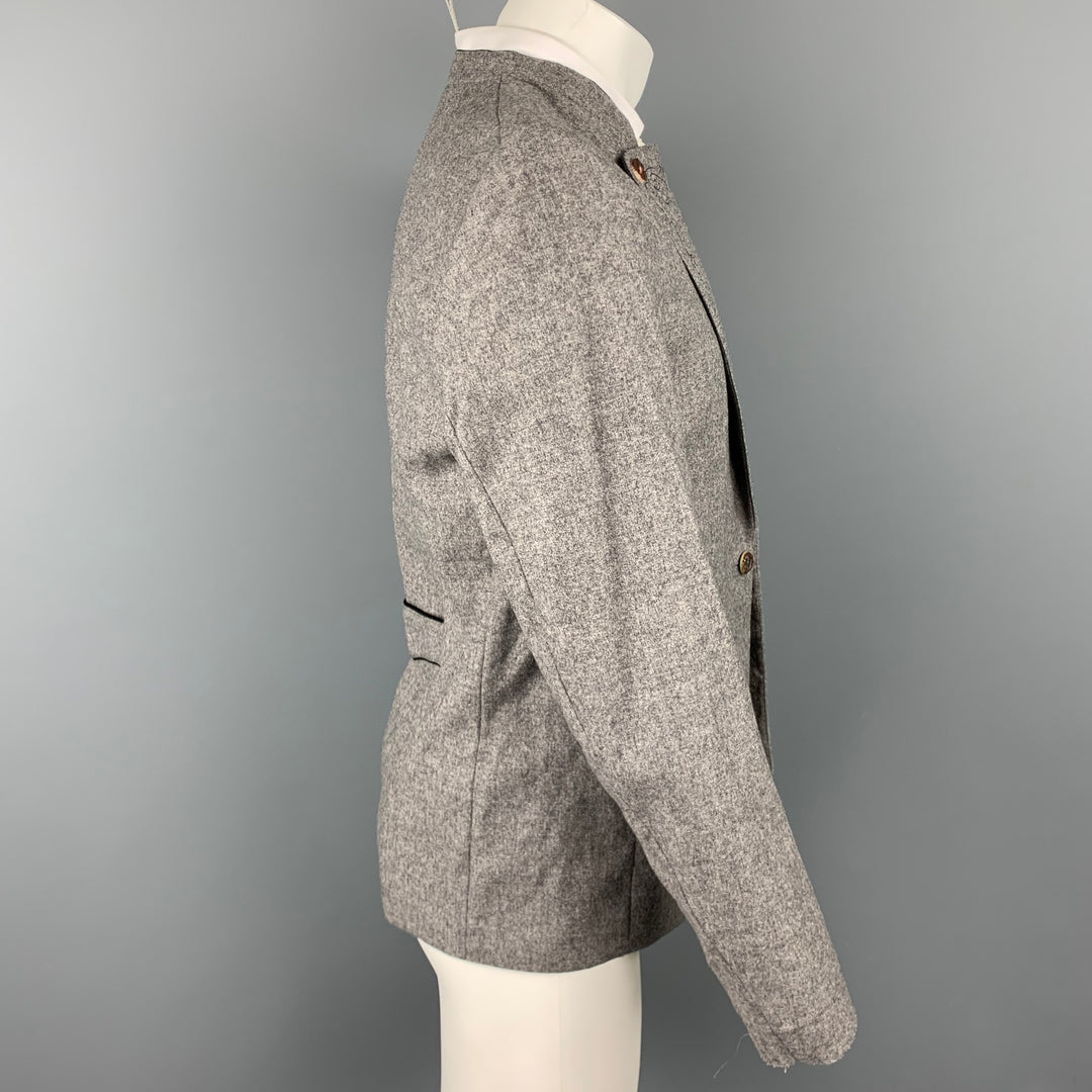 ROFAN TRACHT Talla 38 Abrigo deportivo con solapa de lana con bordado gris