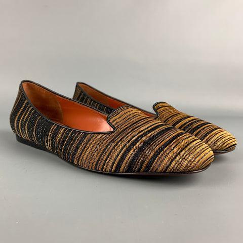 MISSONI Size 8 Black & Gold Fabric Stripe Flats