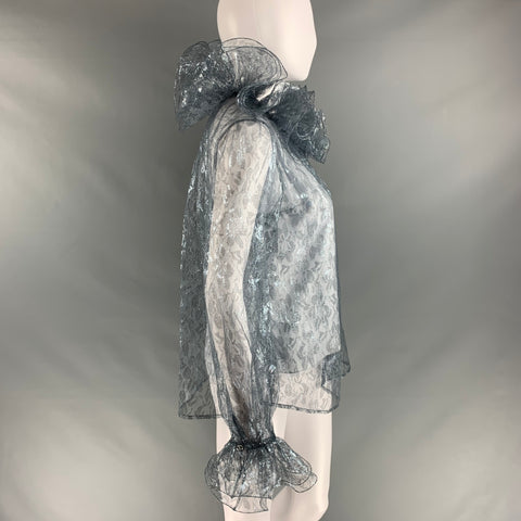 MARC JACOBS Size 6 Silver Metallized Fiber Lace Ruffle Blouse