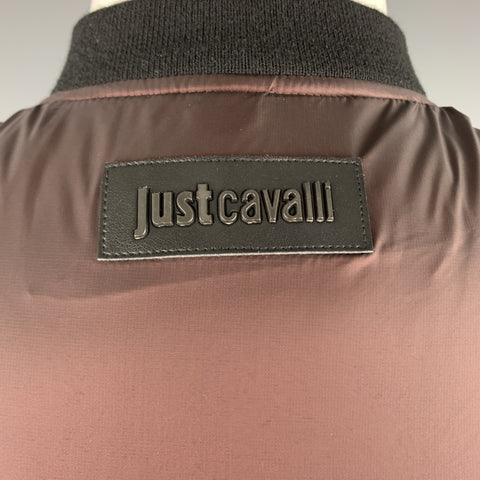 JUST CAVALLI Size 38 Burgundy Shiny Polyamide Zip Up Bomber Jacket