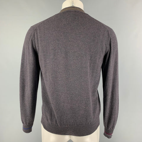 ETRO Size L Eggplant Wool V-Neck Cardigan