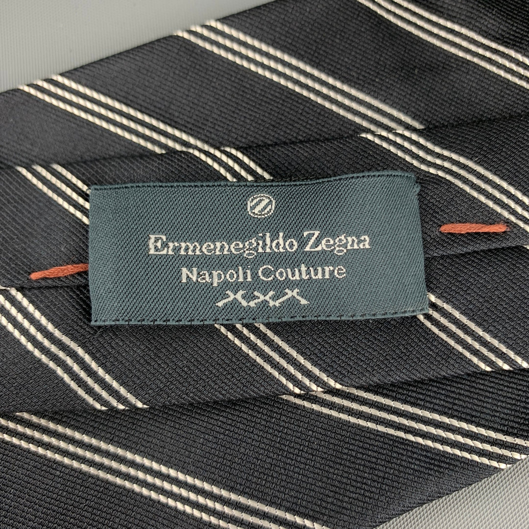 ERMENEGILDO ZEGNA Napoli Couture Black & White Diagonal Silk Tie