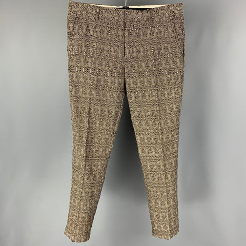 MR TURK Size 32 Black Cream Woven Polyester Blend Flat Front Dress Pants