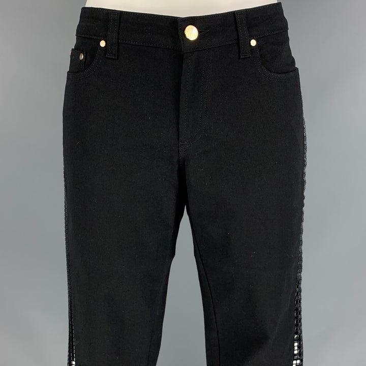 VERSACE COLLECTION Size 24 Black Cotton Blend Studded Skinny Casual Pants