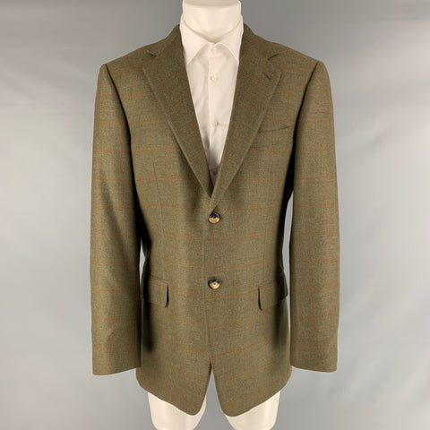 ERMENEGILDO ZEGNA Size 40 Green Orange Plaid Wool Sport Coat