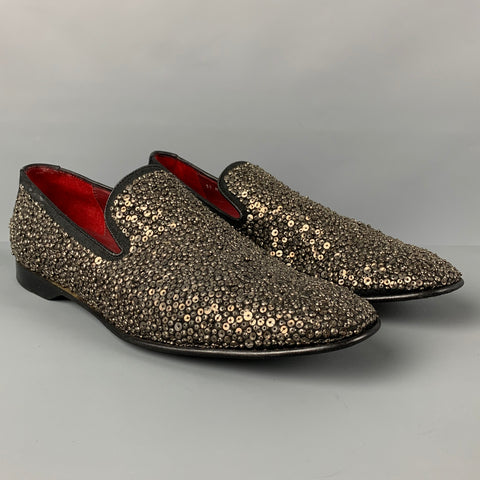 DONALD J PLINER Size 11 Black Silver Sequined Leather Slip On Pascow Loafers