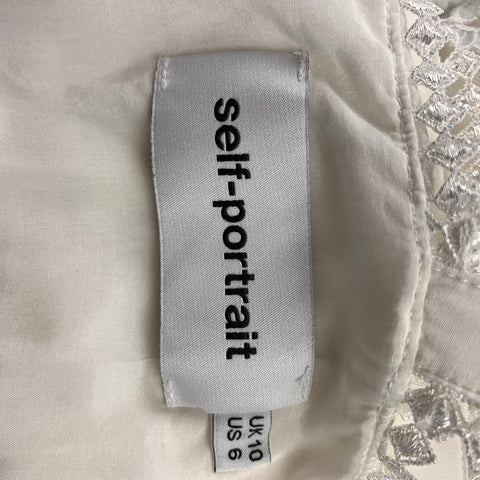 SELF-PORTRAIT Size 6 White Lace Cotton Blend Dress