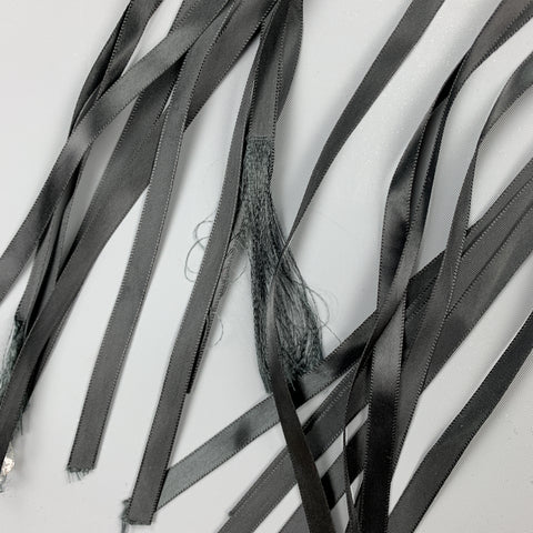 ADRIENNE LANDAU Black Velvet Lace Up Ribbon Fringe Scarf