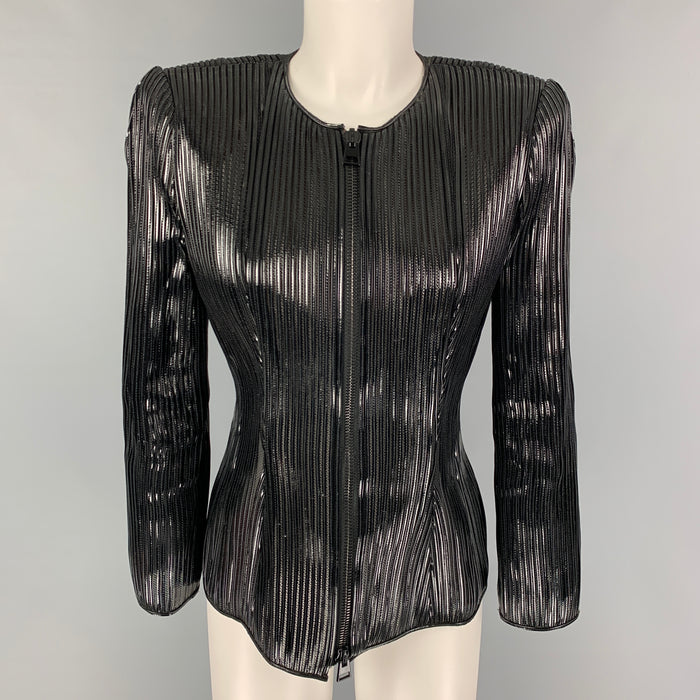 TOM FORD Size 6 Black Silk Cotton Ribbed Leather Jacket