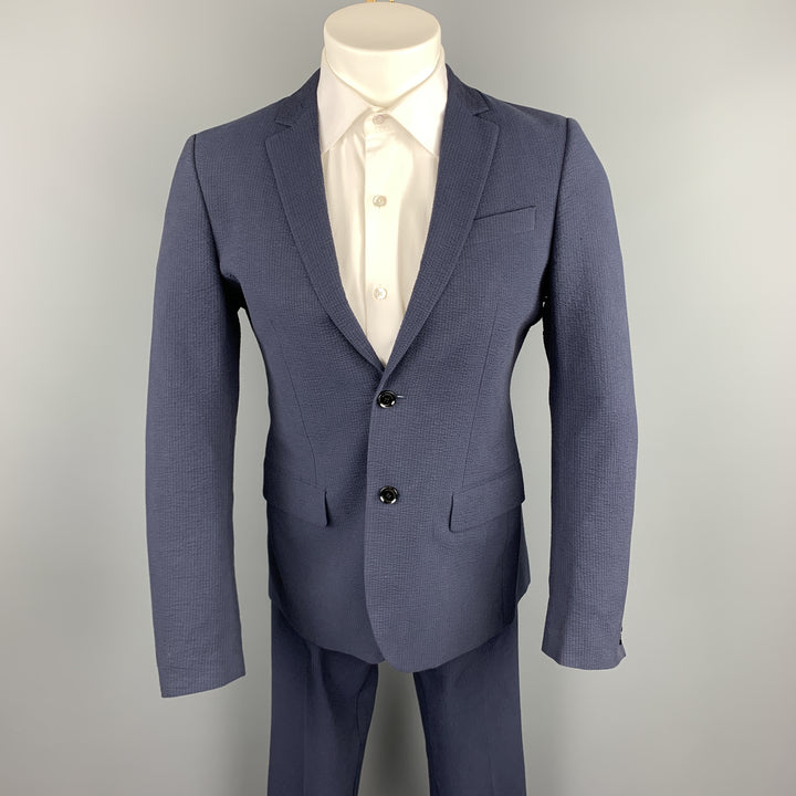 BURBERRY LONDON Size 36 Navy Seersucker Cotton Notch Lapel Suit