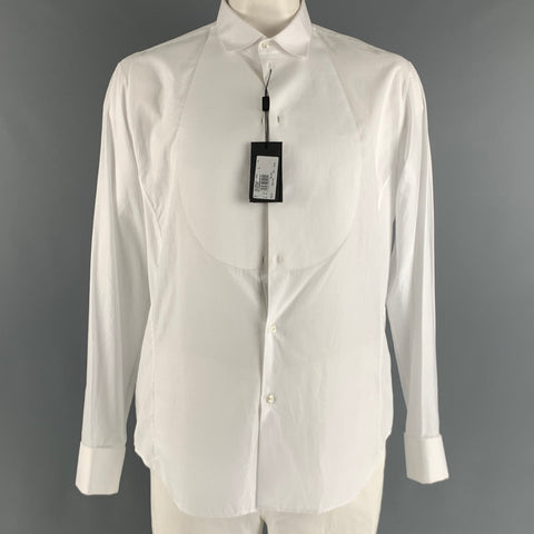 GIORGIO ARMANI Size XL White Cotton Tuxedo Long Sleeve Shirt