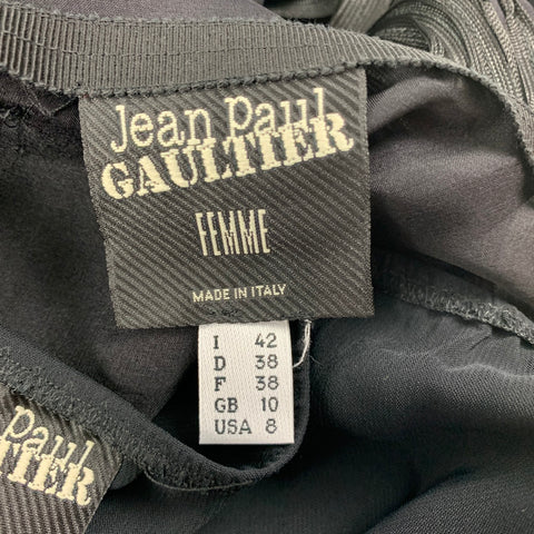 JEAN PAUL GAULTIER Taille 8 Jupe mi-mollet en ruban de mélange de rayonne noire
