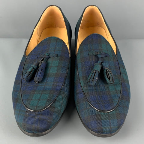 SMYTHE & DIGBY Size 10 Blue Green Blackwatch Plaid Canvas Loafers