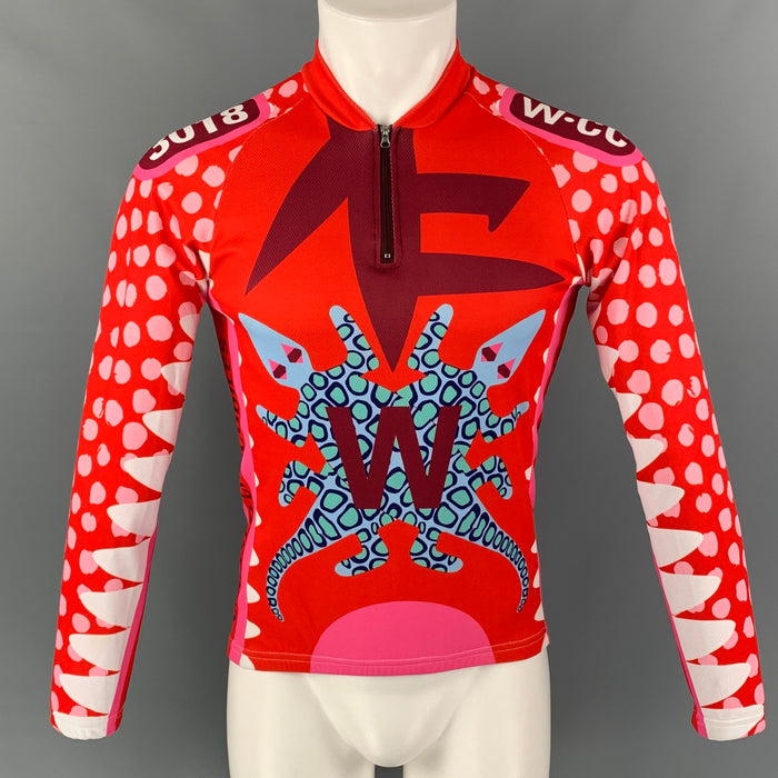 WALTER VAN BEIRENDONCK FW14 Size S Red Pink Graphic Nylon Jersey Bike Top