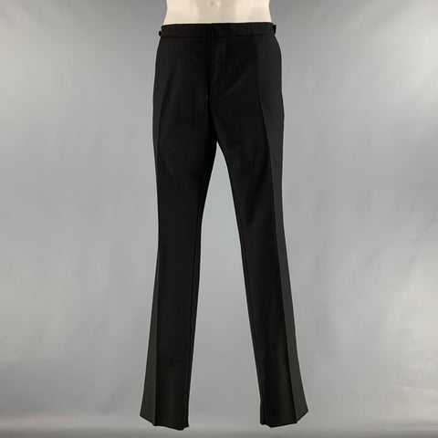BURBERRY LONDON Size 34 Black Solid Cupro Cotton Tuxedo Dress Pants