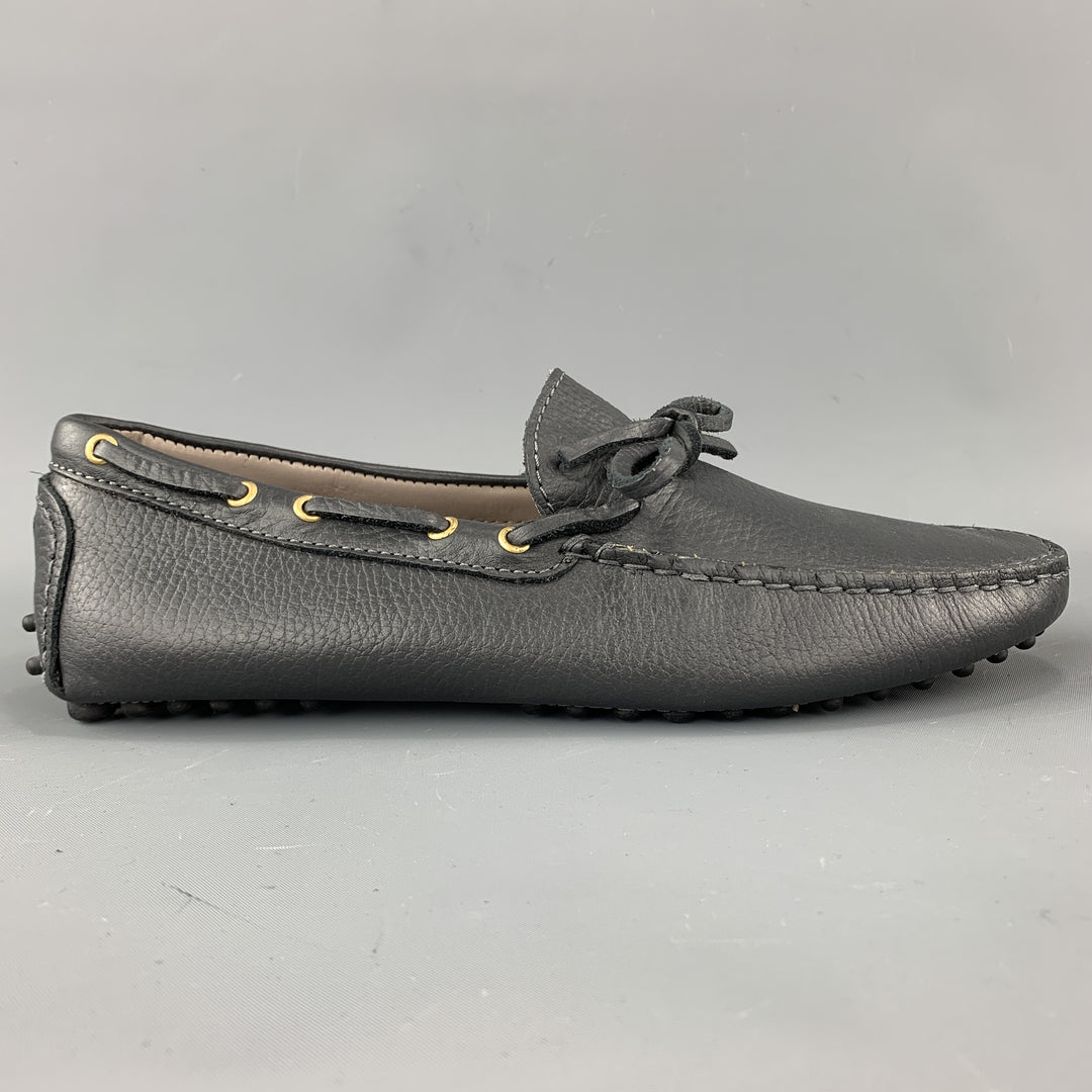 BOBBIES Size 7 Charcoal Leather Drivers Loafers