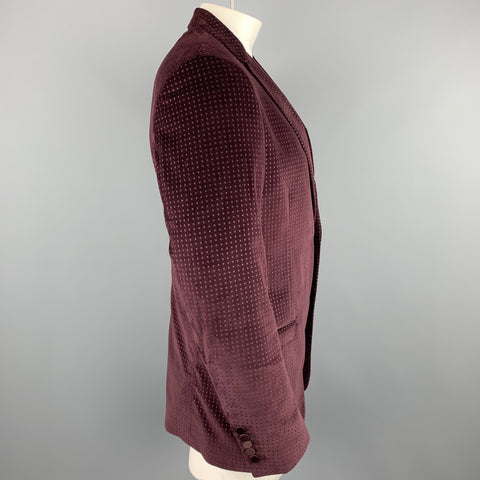 GUCCI Size 44 Long Burgundy Textured Cotton Velvet Notch Lapel Sport Coat