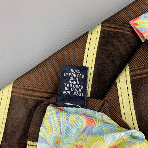 TED BAKER Corbata de seda con rayas diagonales en marrón y verde